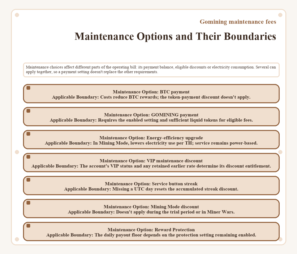Gomining maintenance fees: Maintenance Options and Their Boundaries